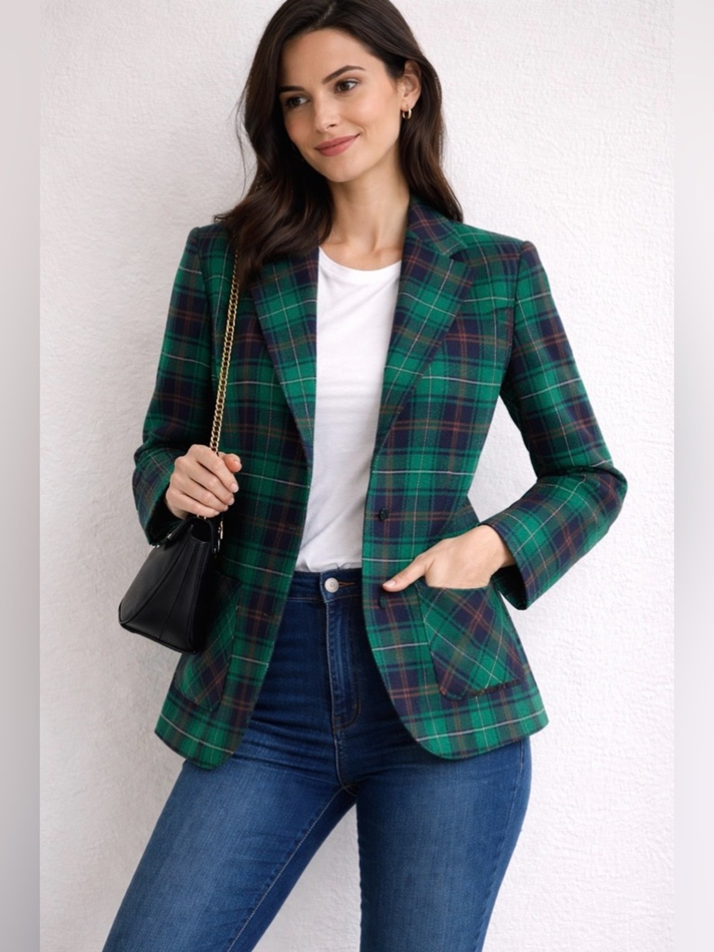 Pendleton Green and Navy Plaid Tailored Blazer